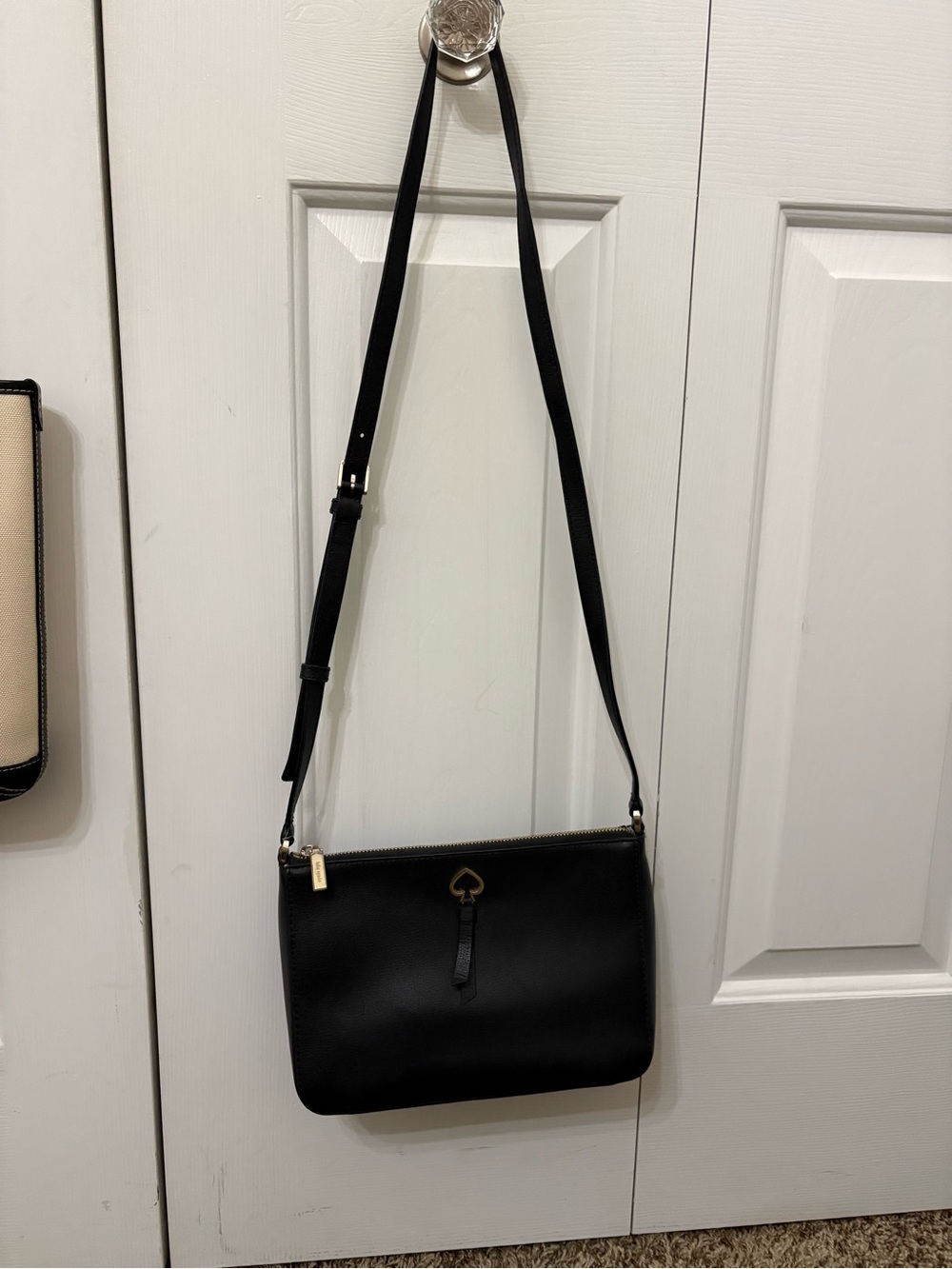 kate spade Black Leather Crossbody with Gold Heart Accent